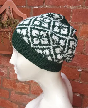 Green Winter hat, Ski hat , silly hat, Kep style slouchy beanie, in Christmas colours