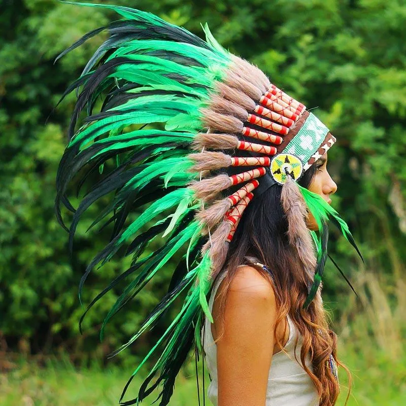 Green-with-Black Native American Headdress - 75cm