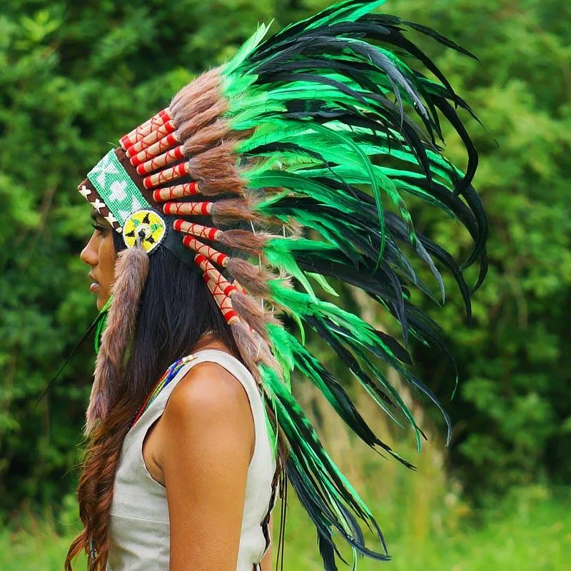 Green-with-Black Native American Headdress - 75cm