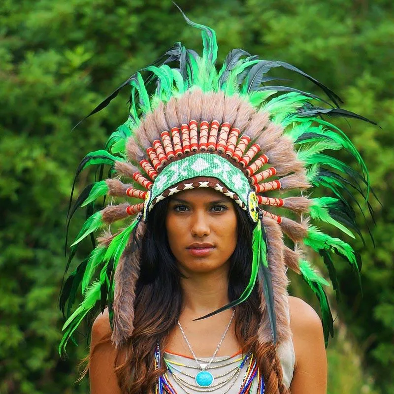 Green-with-Black Native American Headdress - 75cm