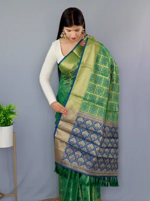 Green With Navy Blue Saree in Patola Silk