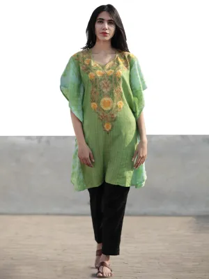 Green Yellow Beige Aari Embroidered Short Kashmere Kaftan  - K11K041