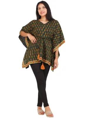 Green Yellow Red Ajrakh Hand Block Printed Kaftan - K157F1653