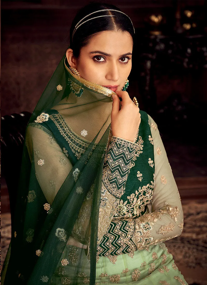 Green Zari Embroidered Wedding Anarkali Suit