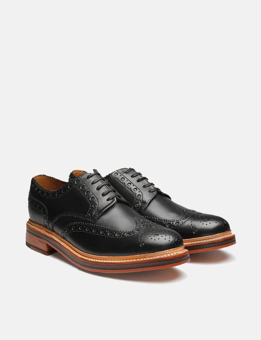 Grenson Archie Big Punch Brogue Shoes - Black