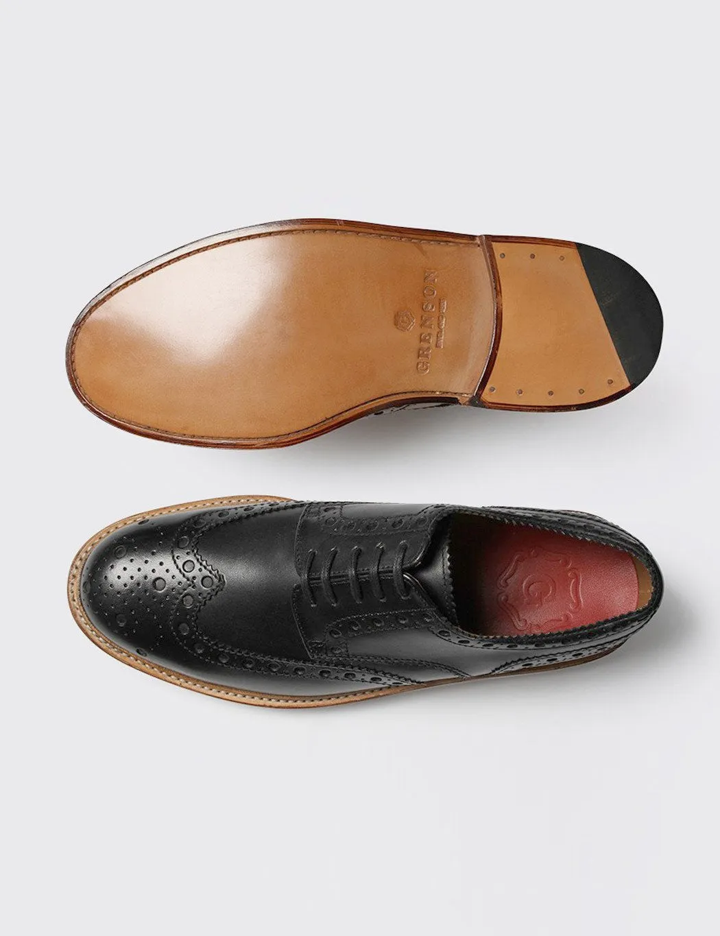 Grenson Archie Big Punch Brogue Shoes - Black