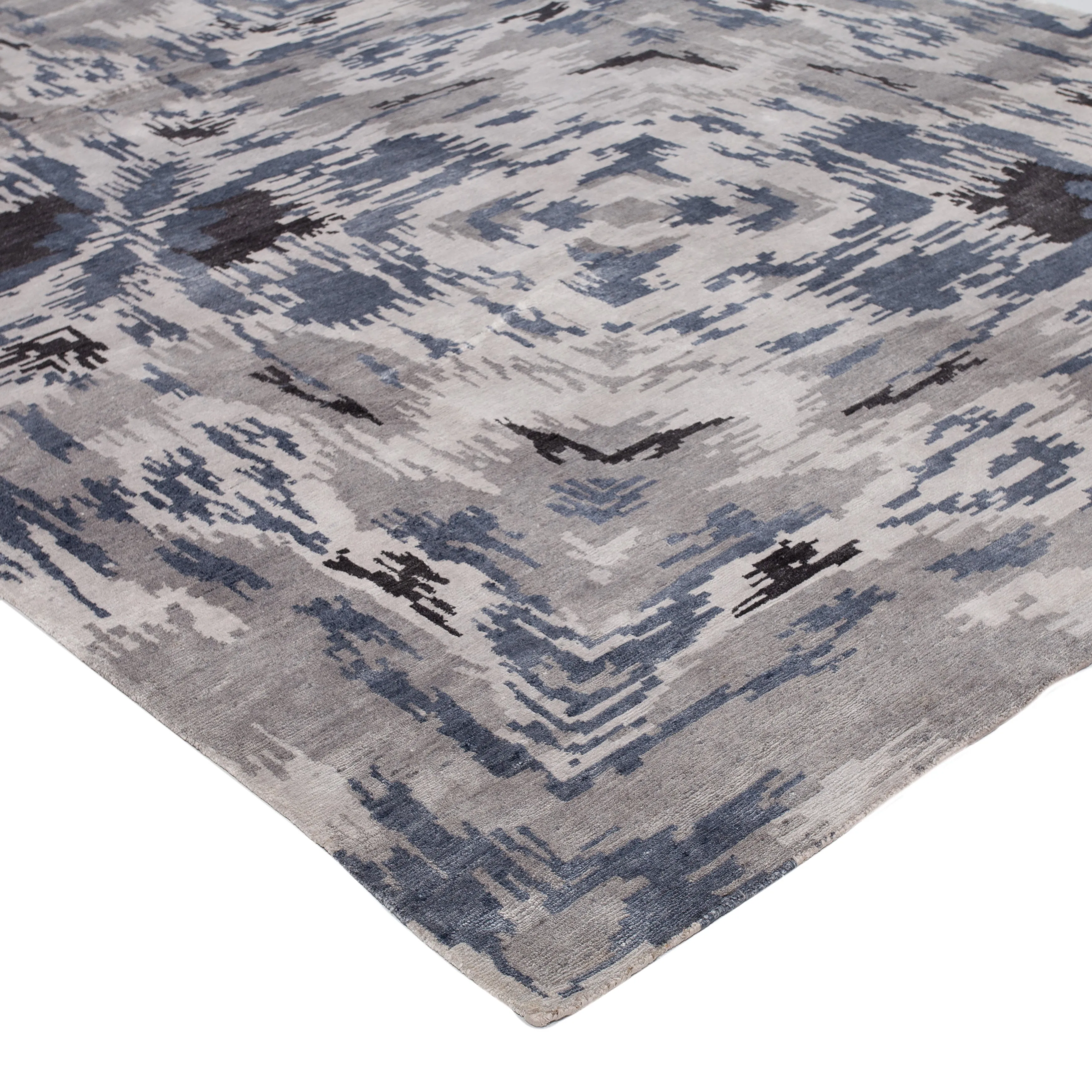 Grey & Blue Modern Wool Blend Rug - 9'4" x 12'3"