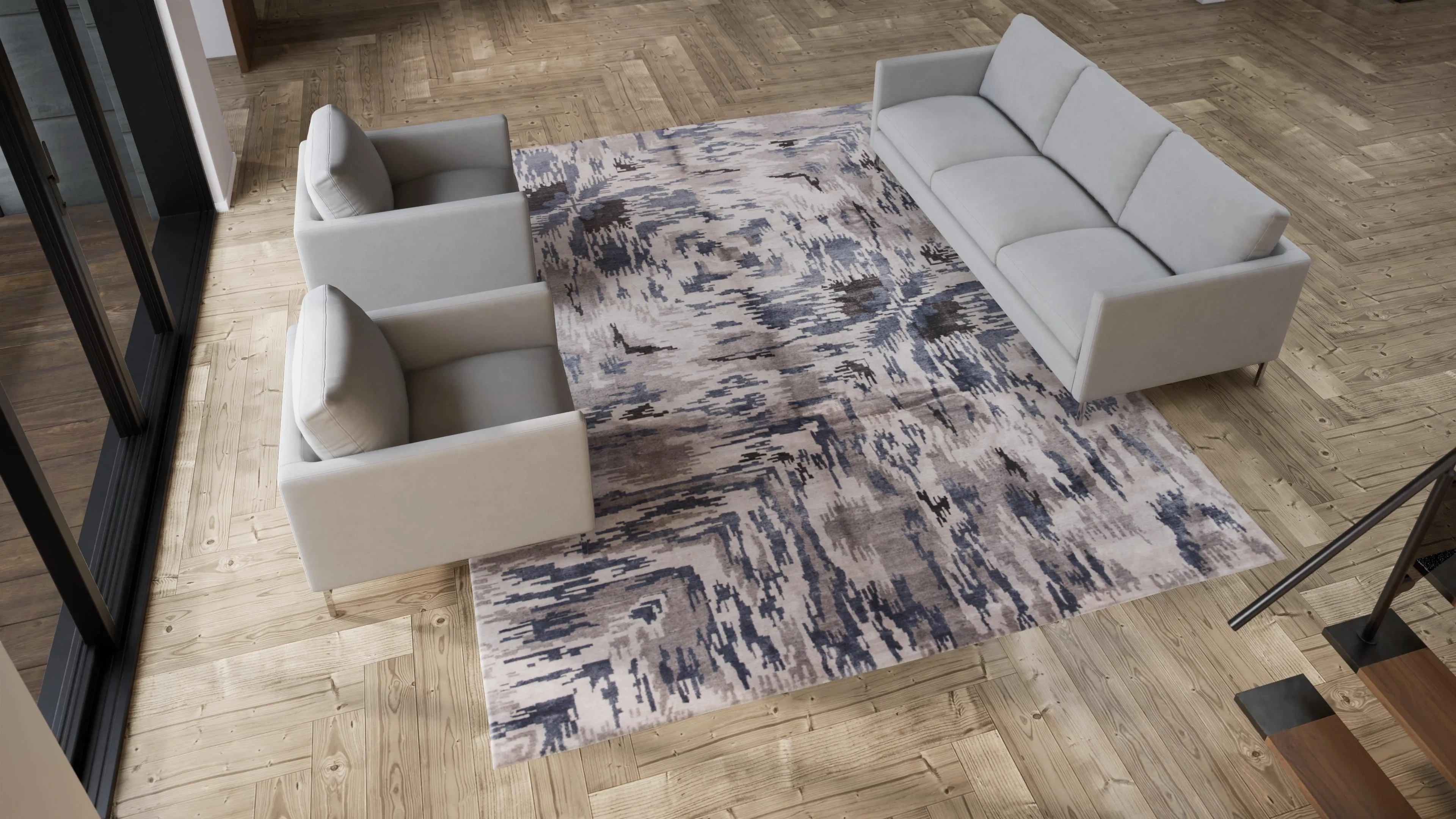 Grey & Blue Modern Wool Blend Rug - 9'4" x 12'3"