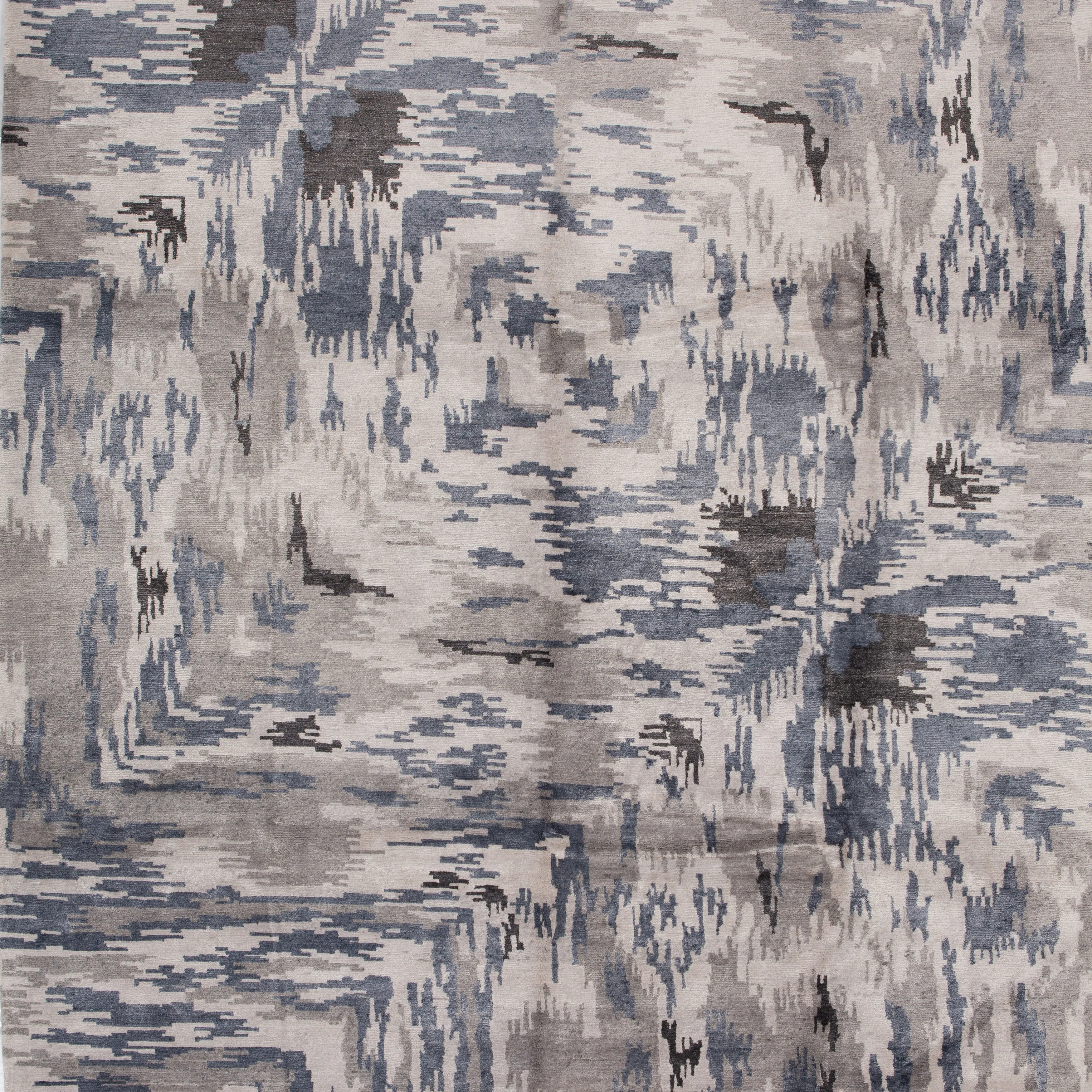 Grey & Blue Modern Wool Blend Rug - 9'4" x 12'3"