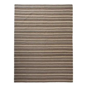 Grey and Brown Striped Modern Silk Rug - 9' x 12'