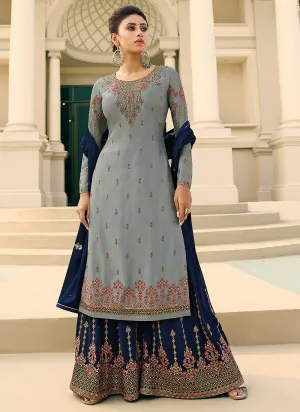 Grey And Navy Blue Designer Gharara Style Suit