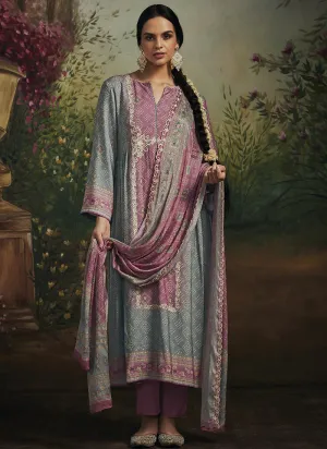 Grey And Pink Chikankari Embroidery Salwar Kameez Suit