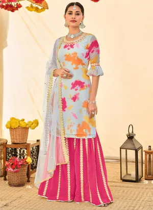 Grey And Pink Embroidered Sharara Suit