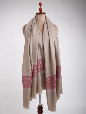 Grey and Red Minimalistic Kashmiri Pashmina