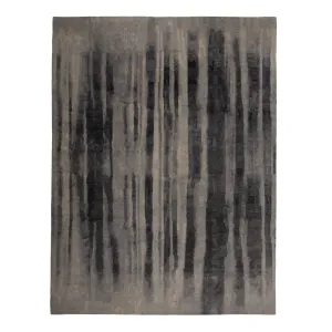 Grey Aurora Tibetan Contemporary Wool Silk Blend Rug - 9' x 12'