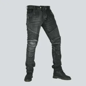 Grey casual men's biker jeans