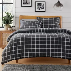 Grey Check Reversible Duvet Cover Set Soft Breathable Durable Polyester Bedding Single Double King by OLIVIA ROCCO