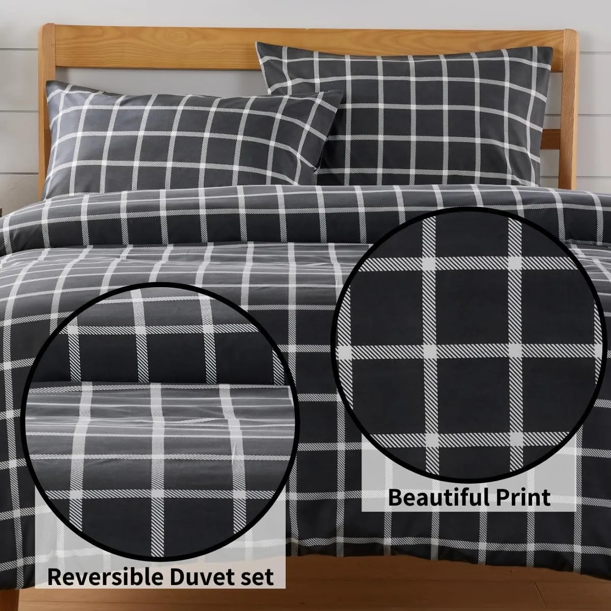 Grey Check Reversible Duvet Cover Set Soft Breathable Durable Polyester Bedding Single Double King by OLIVIA ROCCO