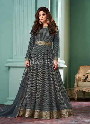 Grey Embroidered Bollywood Anarkali Suit