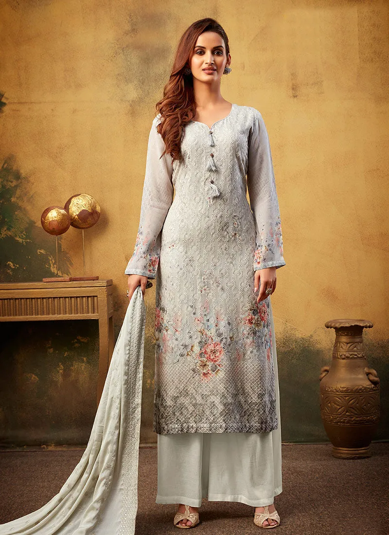 Grey Embroidered Pakistani Palazzo Suit