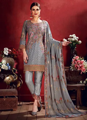 Grey Embroidered Pakistani Pants Suit