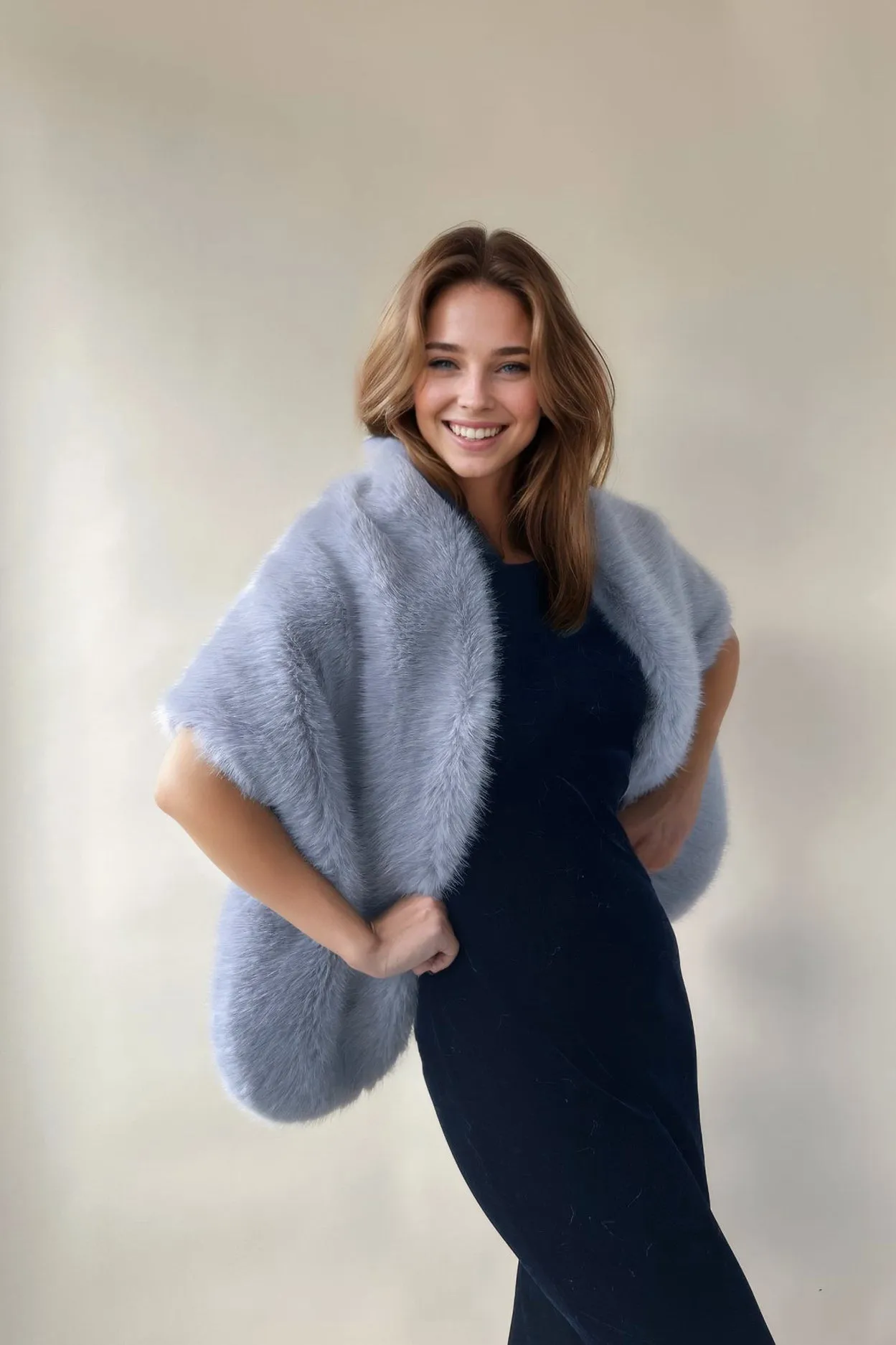 Grey Faux Fur Shawl with hooks and eye (Butterly Gry07)