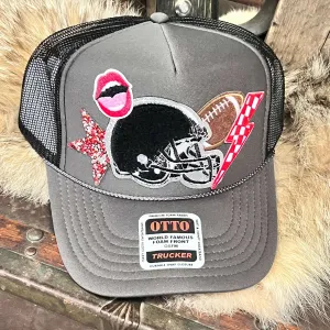 Grey Football Helmet Custom Trucker Hat