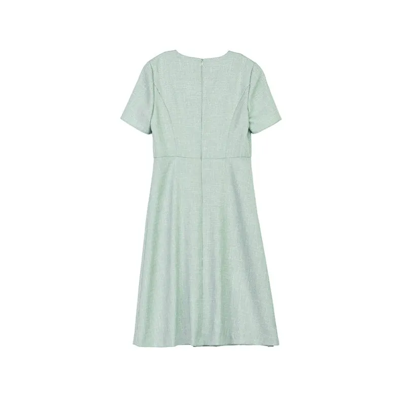 Grey Green Slim Waist Midi Dress