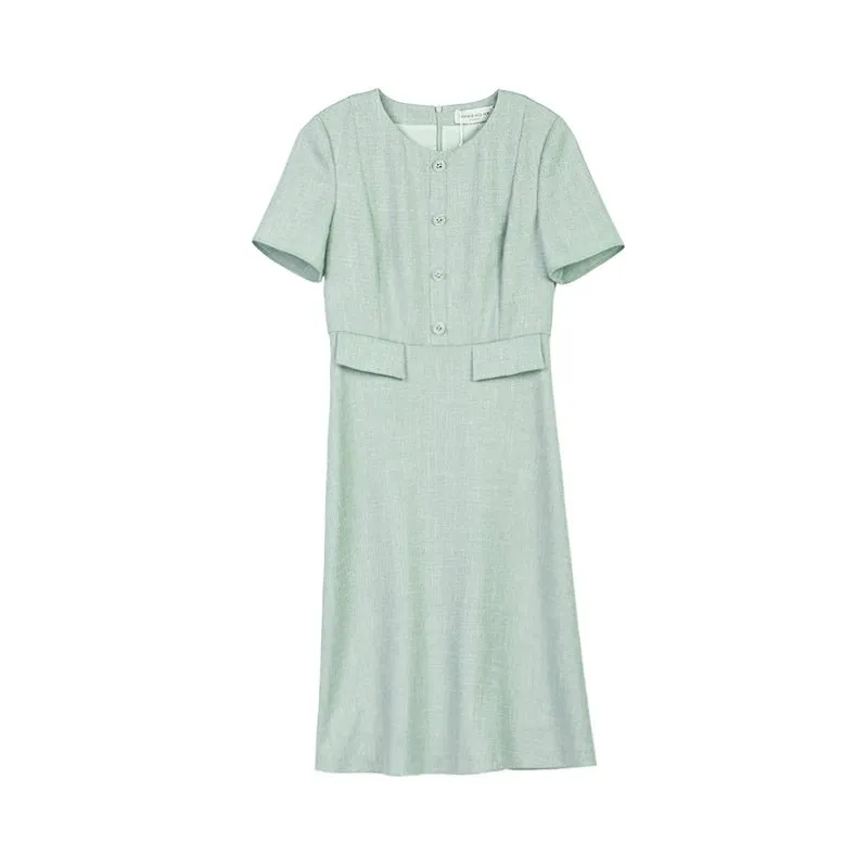 Grey Green Slim Waist Midi Dress