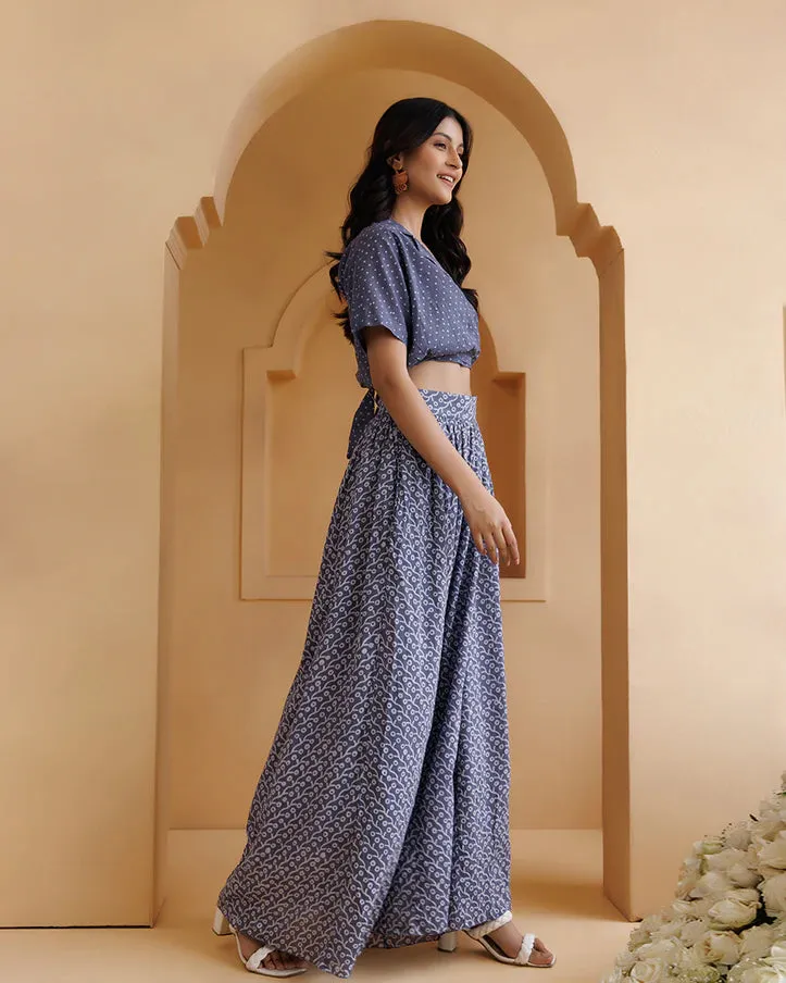 Grey Hand Block Printed Palazzo Set