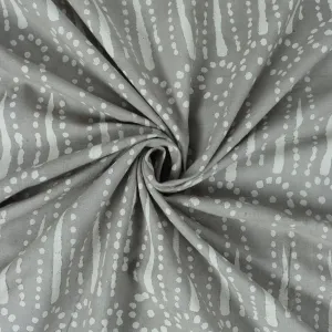 Grey Handmade Leaf Printed Soft Cotton Dabu Print Fabric For Dresses