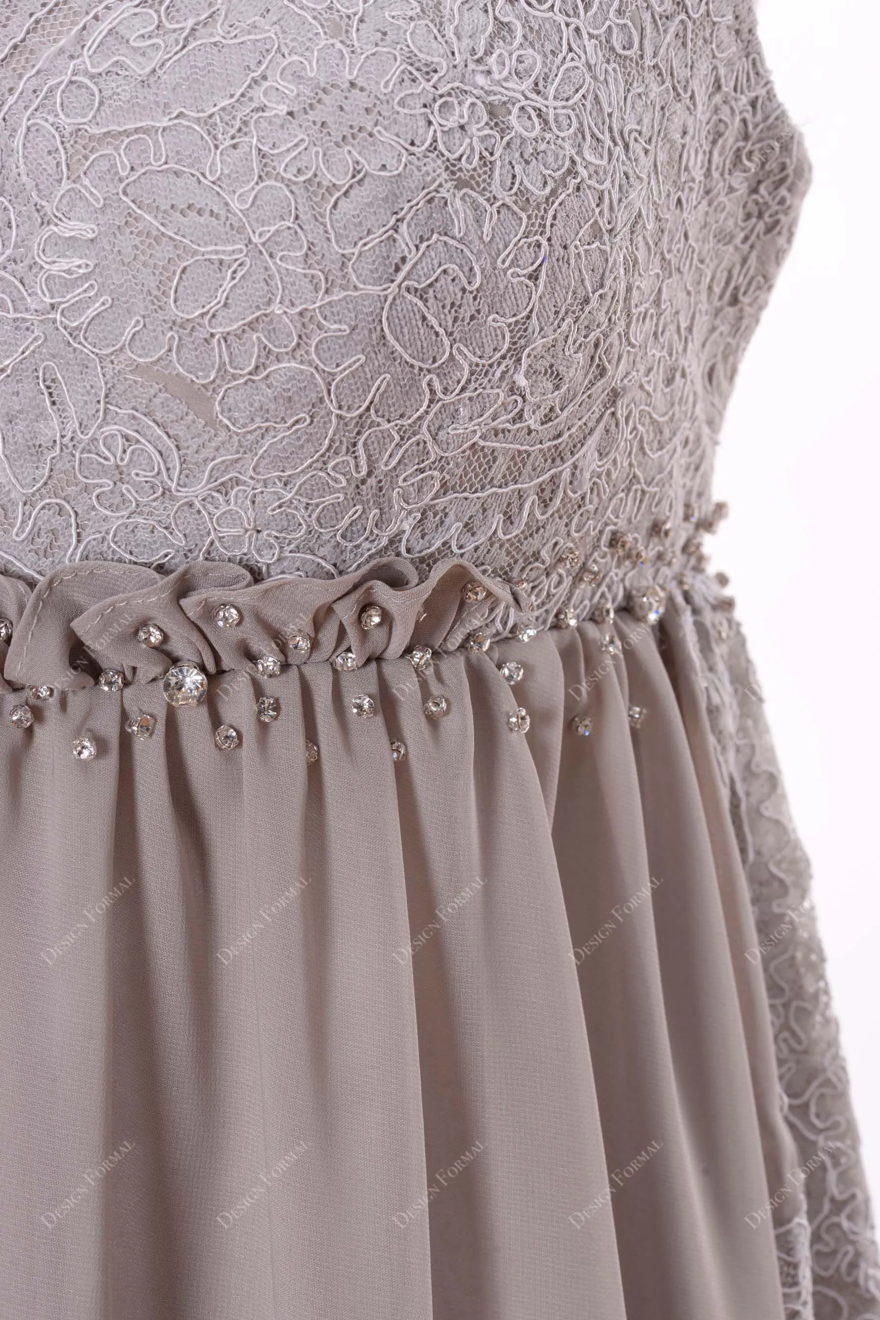 Grey Lace Empire Floor Length Elegant Maternity Formal Dress