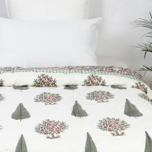 Grey Leaf Floral Soft Cotton Traditional Reversible Jaipuri Blankets and Quilts