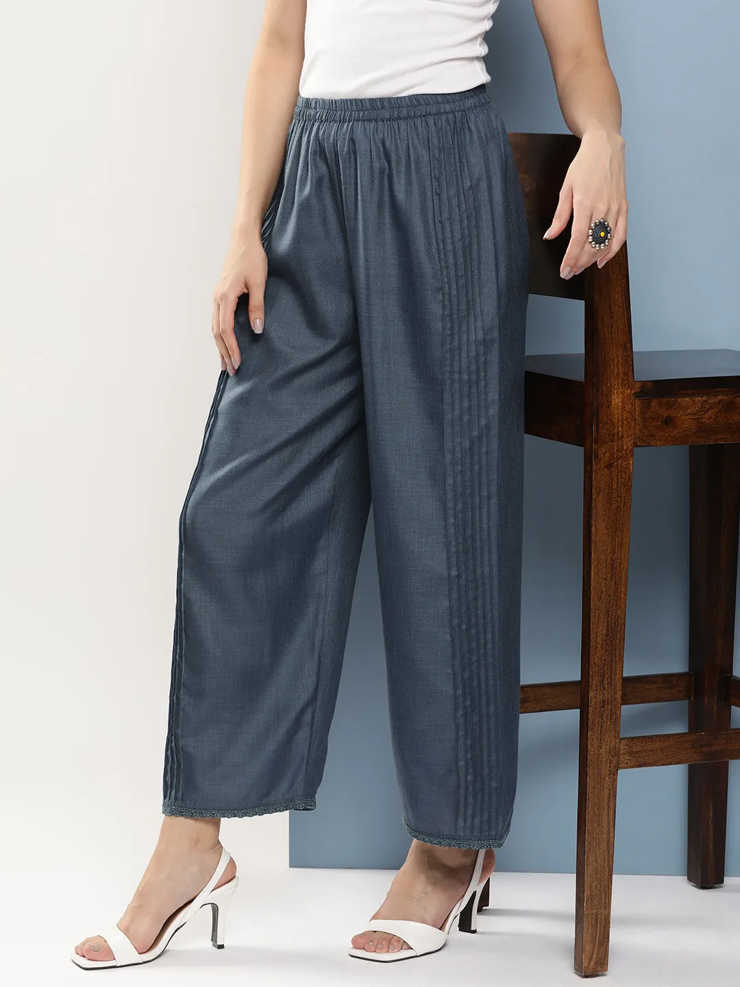 Grey Loose Fit Gathered Trousers