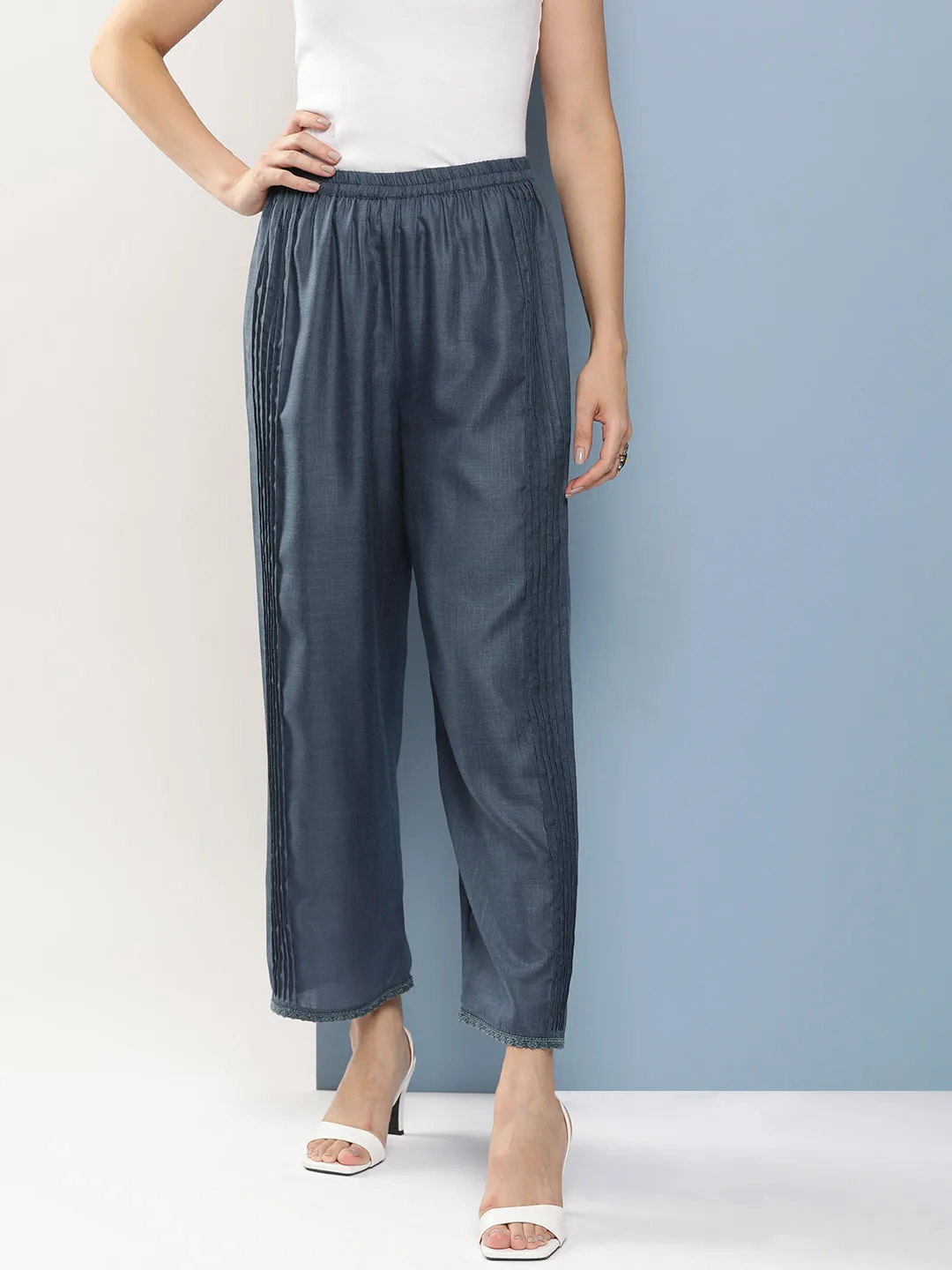 Grey Loose Fit Gathered Trousers