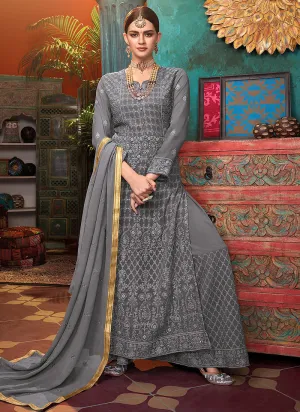 Grey Lucknowi Embroidered Palazzo Suit