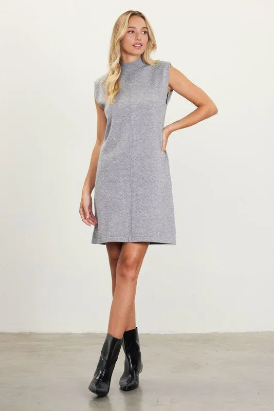 Grey Mock Neck Sleeveless Knit Dress