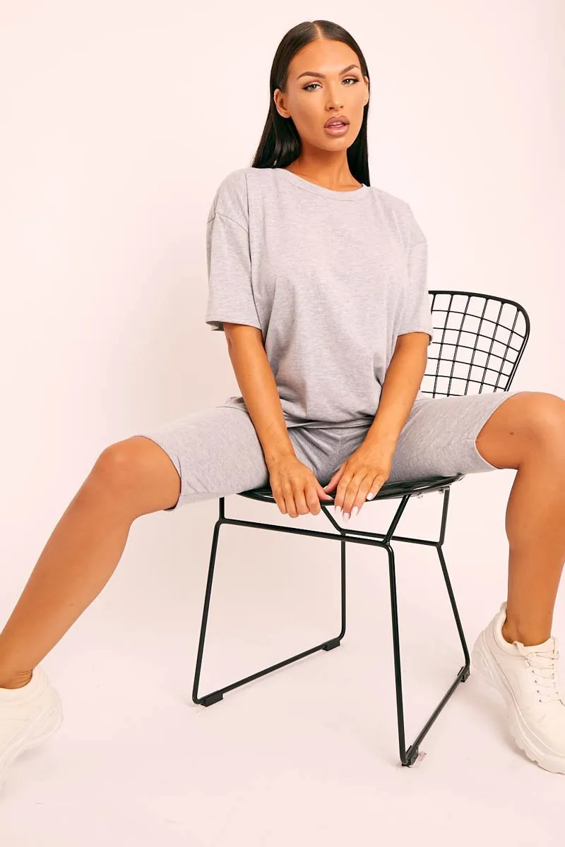 Grey Oversized T-shirt Cycling Shorts Co-ord - Bethanny