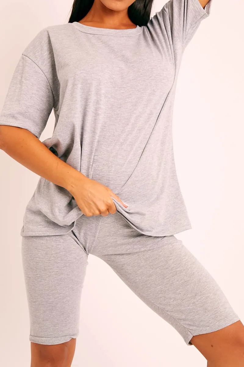 Grey Oversized T-shirt Cycling Shorts Co-ord - Bethanny