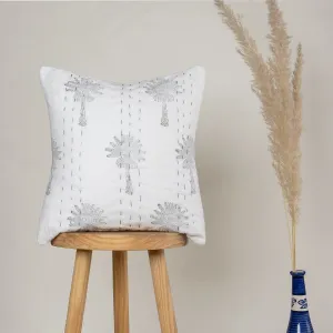 Grey Palm Tree Printed Kantha Cushion Cover Set