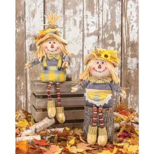 Grey Plaid Button Leg Scarecrow Sitters