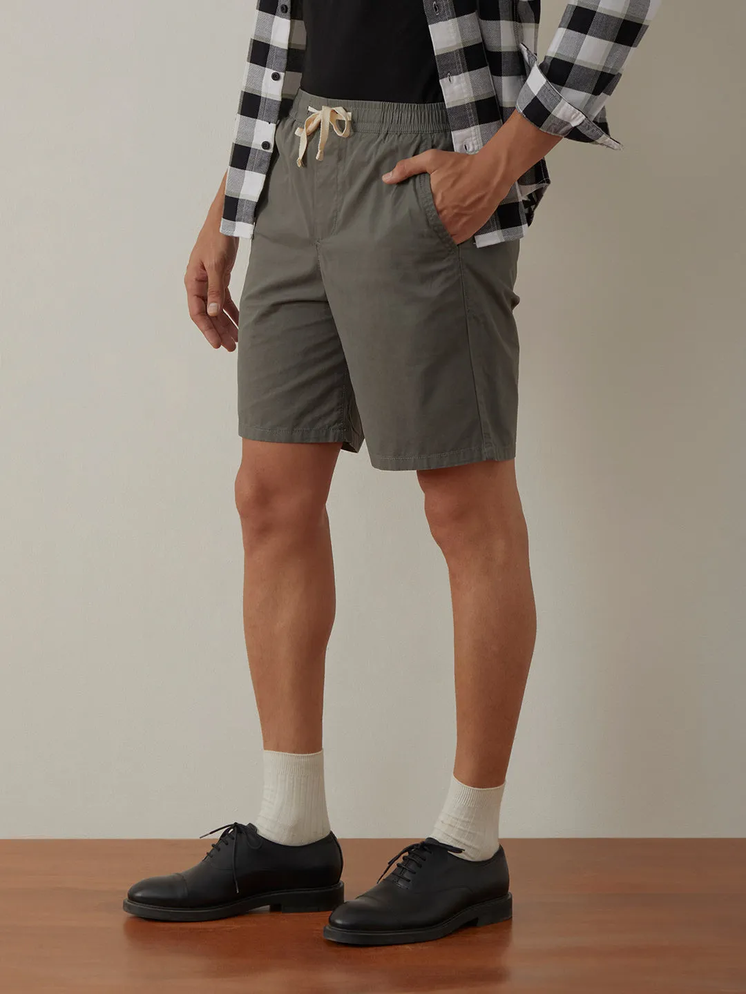 Grey Plain Cotton Shorts