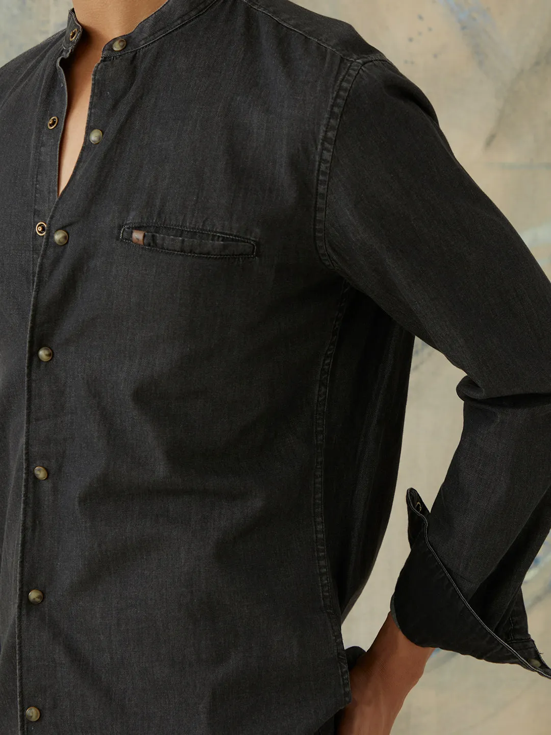 Grey Plain Denim Shirt