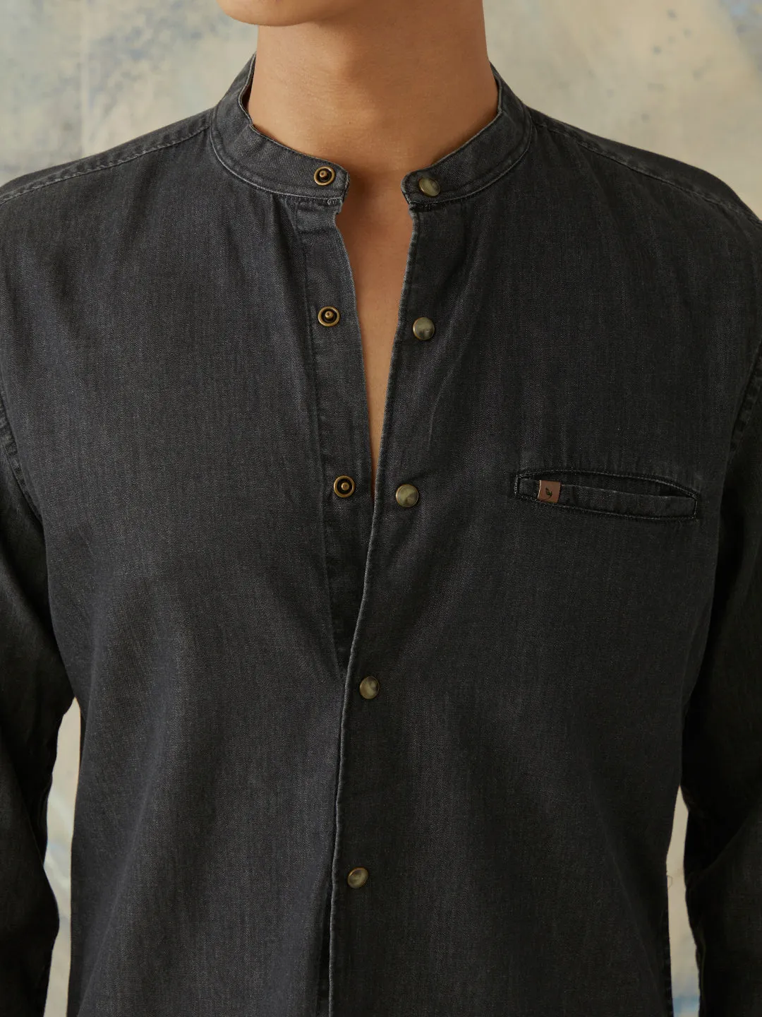 Grey Plain Denim Shirt