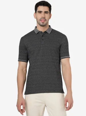 Grey Printed Slim Fit Polo T- Shirt | JadeBlue