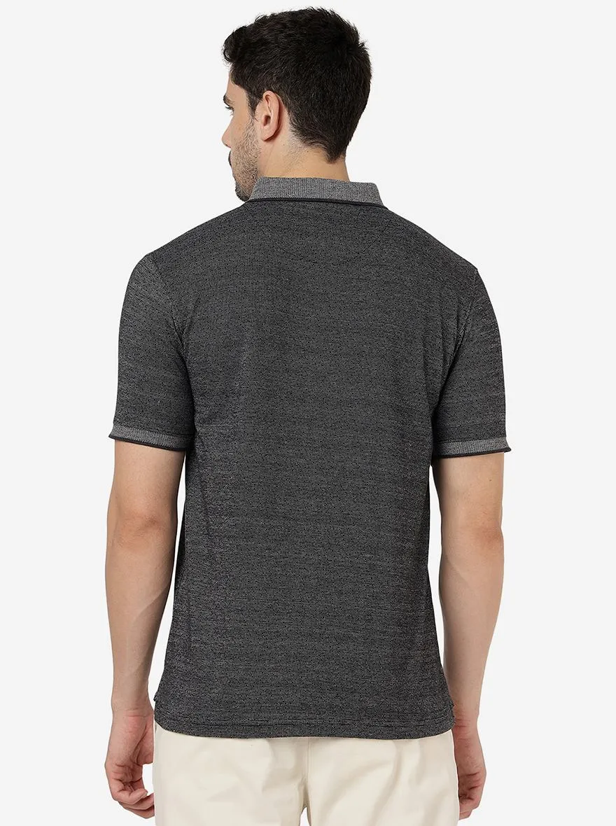 Grey Printed Slim Fit Polo T- Shirt | JadeBlue