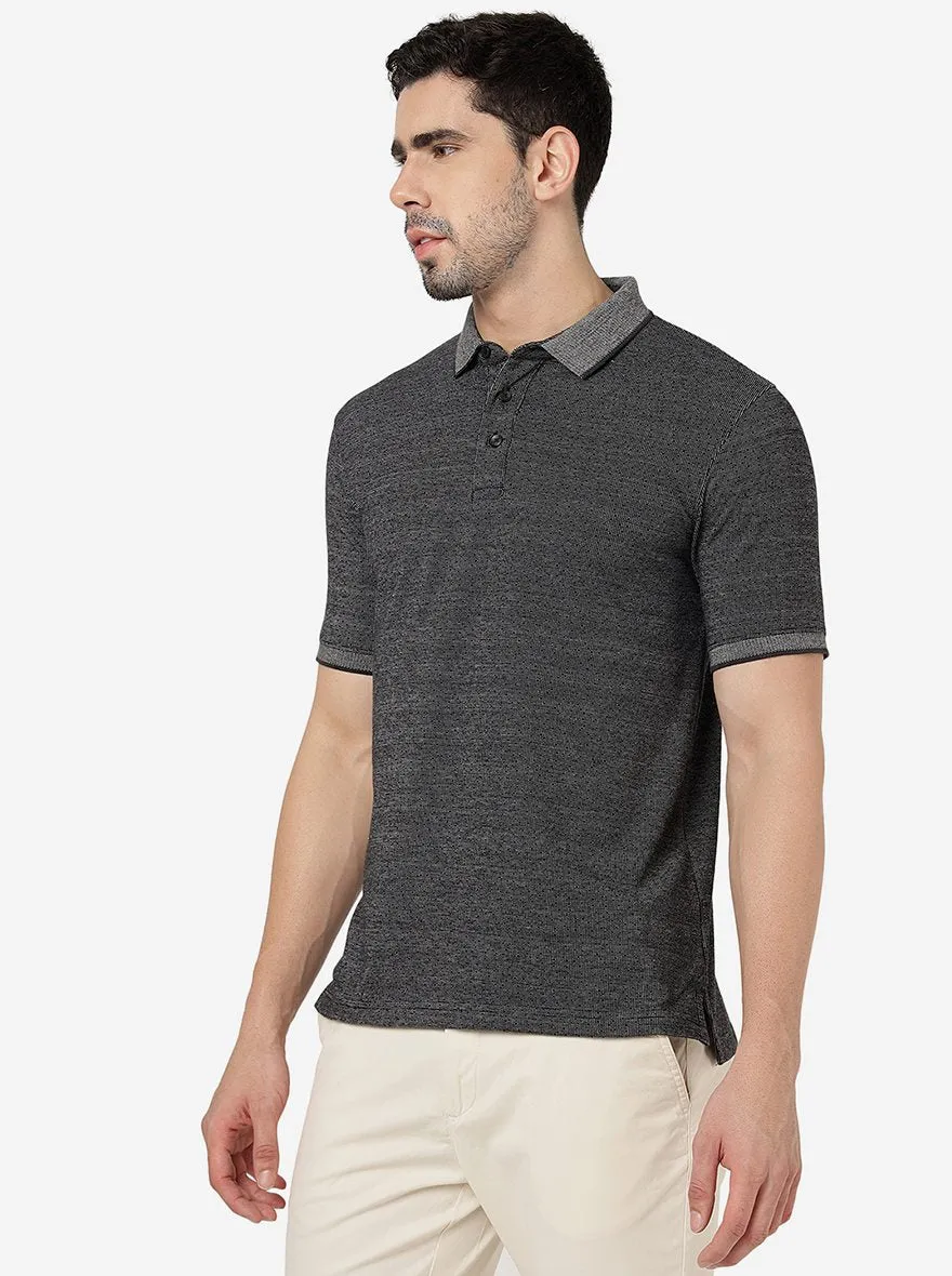 Grey Printed Slim Fit Polo T- Shirt | JadeBlue