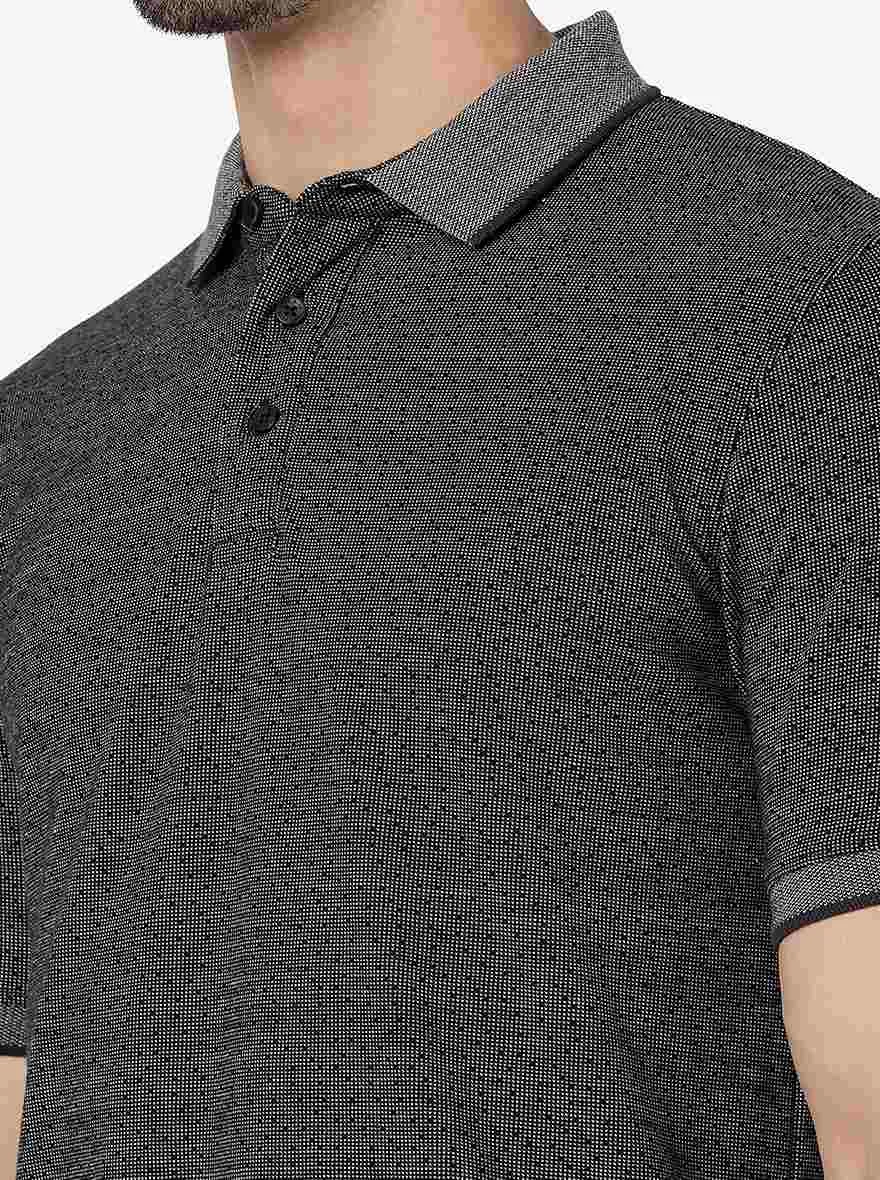 Grey Printed Slim Fit Polo T- Shirt | JadeBlue