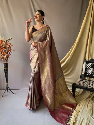 Grey Saree in Pure Kanjeevaram Silk Woven