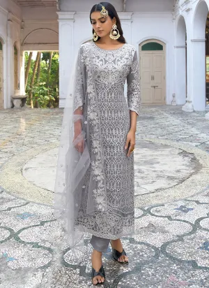 Grey Sequence Embroidery Pakistani Pant Style Suit